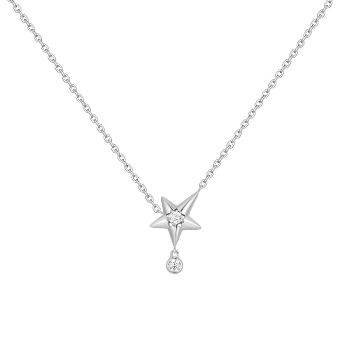Silver Sparkling Star Drop Necklace