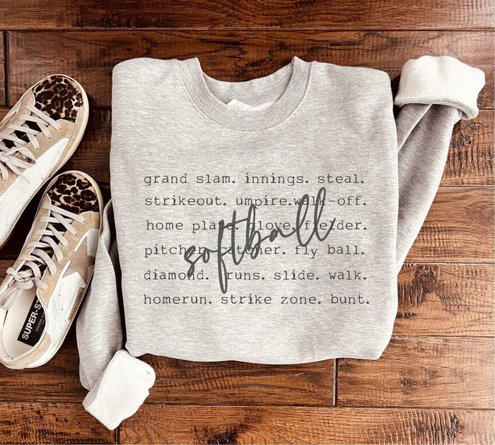 Softball Words Sweatshirt in Two Colors