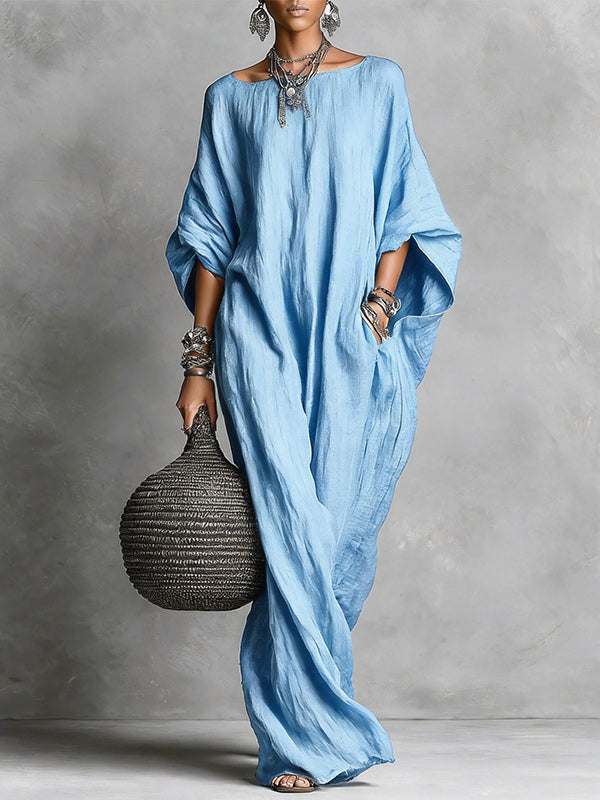 Solid Batwing-Sleeve Maxi Dress