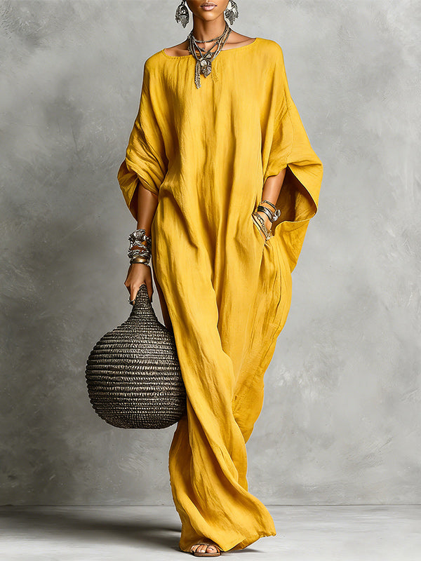 Solid Batwing-Sleeve Maxi Dress