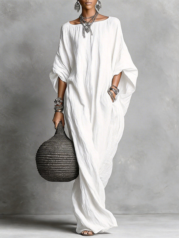 Solid Batwing-Sleeve Maxi Dress