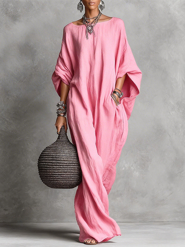 Solid Batwing-Sleeve Maxi Dress