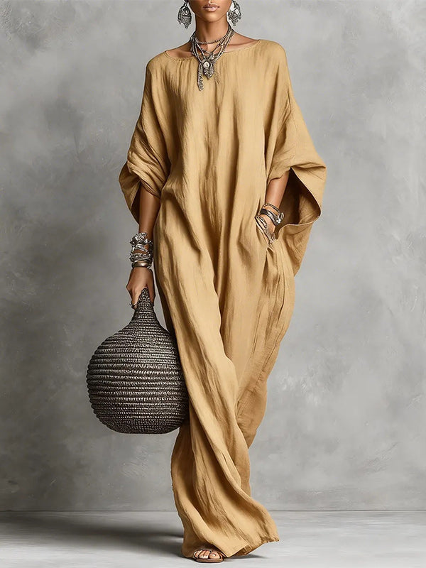 Solid Batwing-Sleeve Maxi Dress