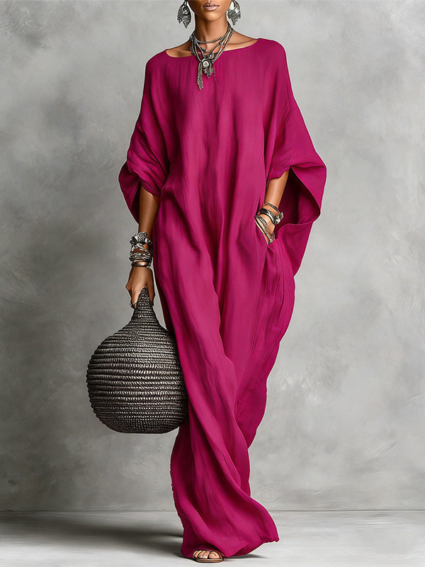 Solid Batwing-Sleeve Maxi Dress