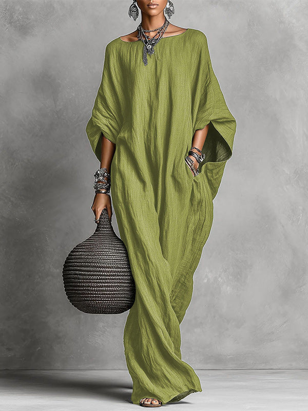 Solid Batwing-Sleeve Maxi Dress