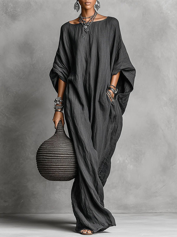 Solid Batwing-Sleeve Maxi Dress