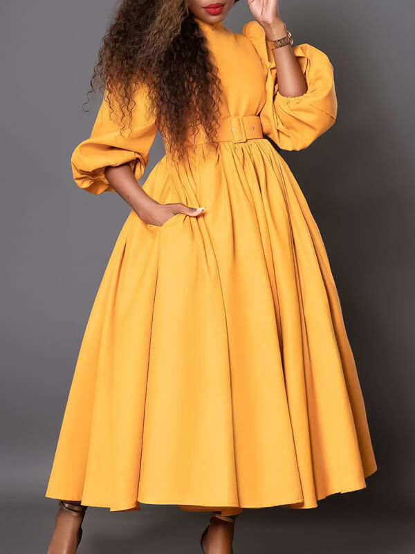 Solid Belted Midi Dress--Clearance