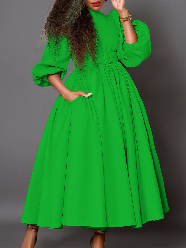 Solid Belted Midi Dress--Clearance