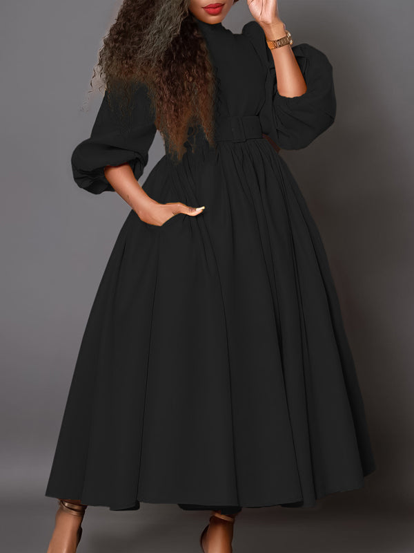 Solid Belted Midi Dress--Clearance