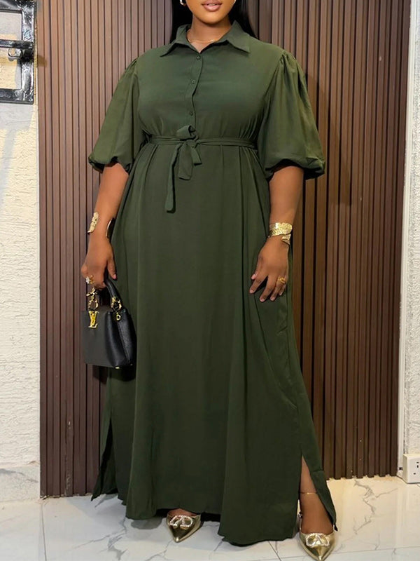 Solid Button-Front Maxi Dress