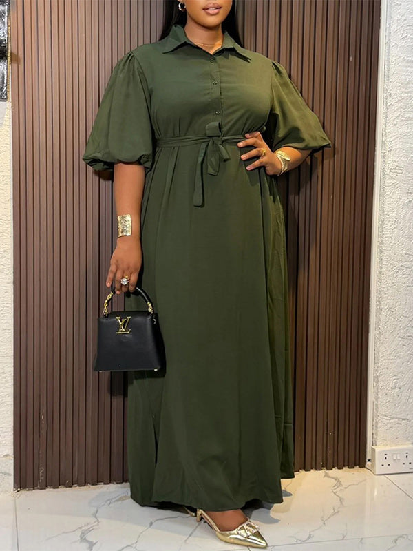 Solid Button-Front Maxi Dress
