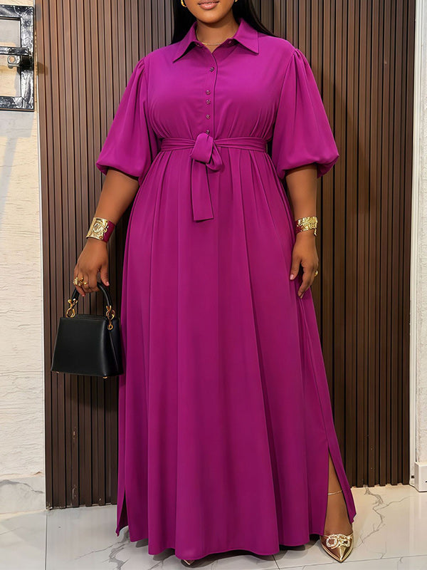 Solid Button-Front Maxi Dress