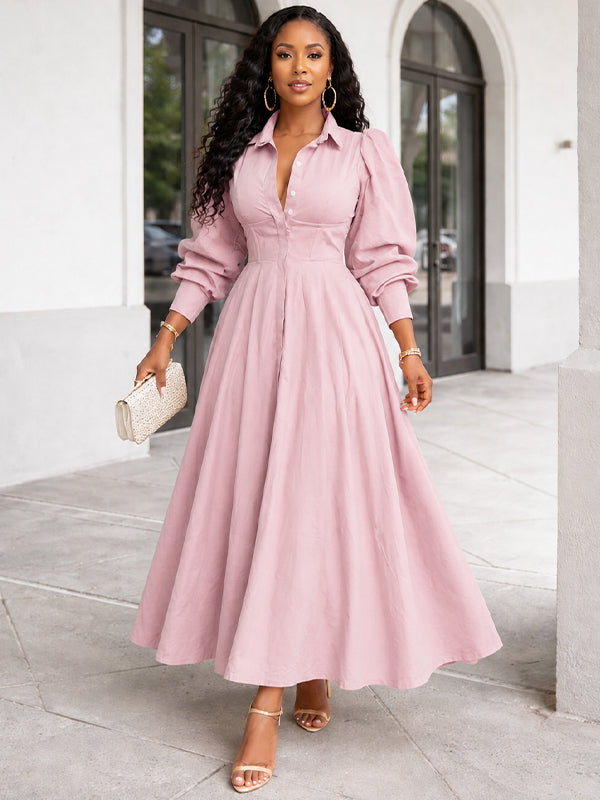 Solid Button-Front Shirt Dress