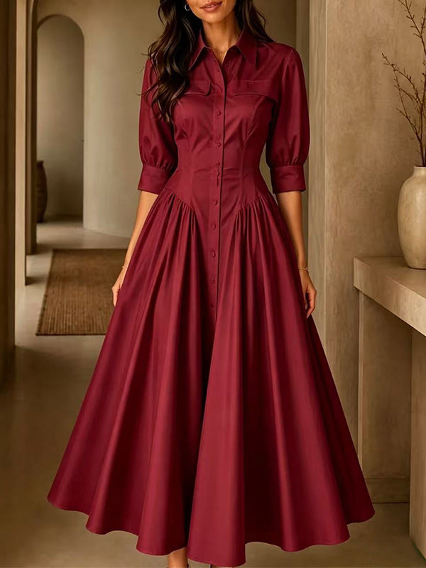 Solid Button-Front Shirt Dress