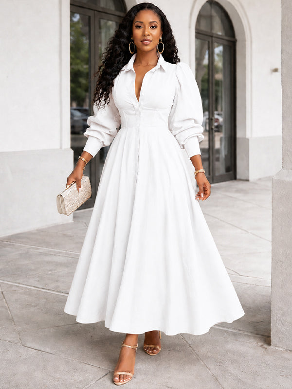 Solid Button-Front Shirt Dress