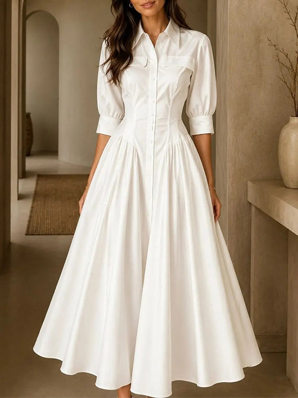 Solid Button-Front Shirt Dress