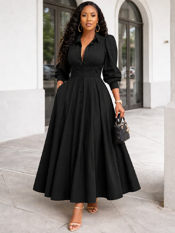 Solid Button-Front Shirt Dress