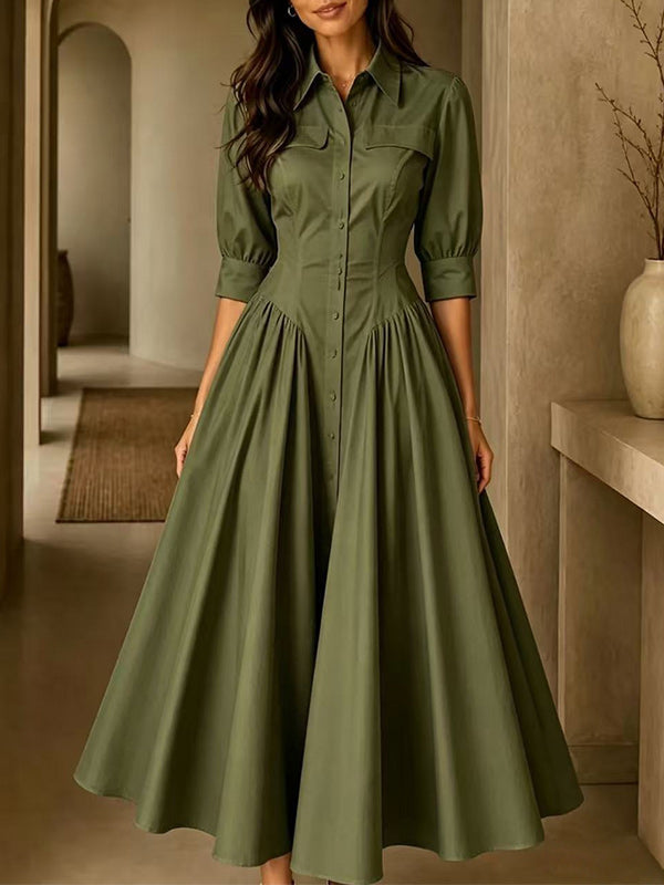 Solid Button-Front Shirt Dress