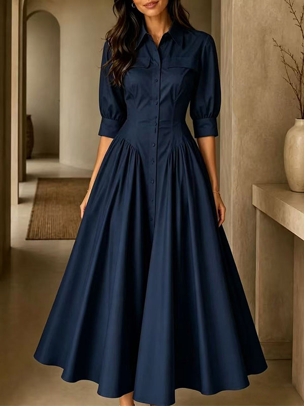 Solid Button-Front Shirt Dress