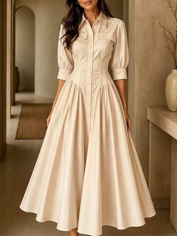 Solid Button-Front Shirt Dress