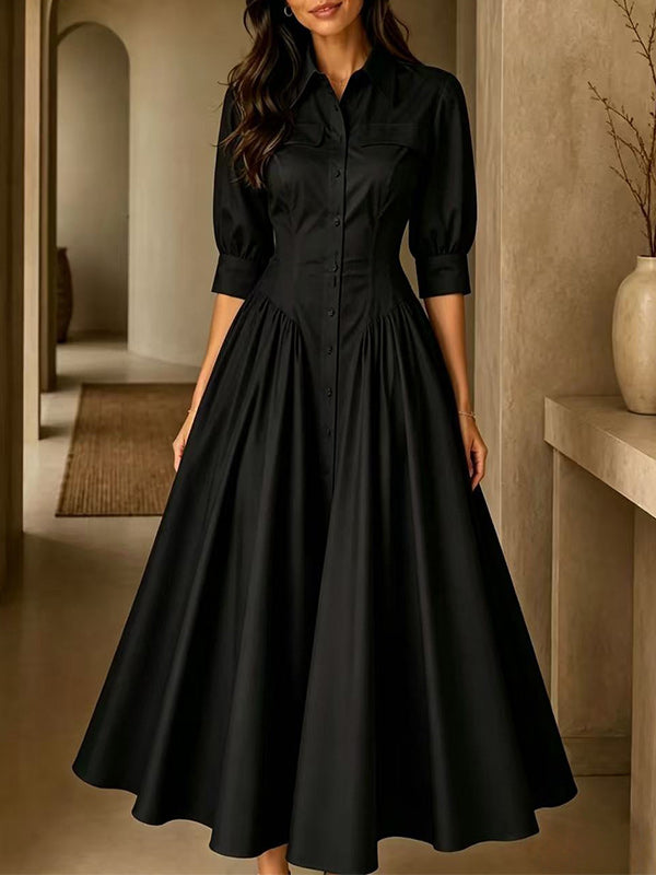 Solid Button-Front Shirt Dress
