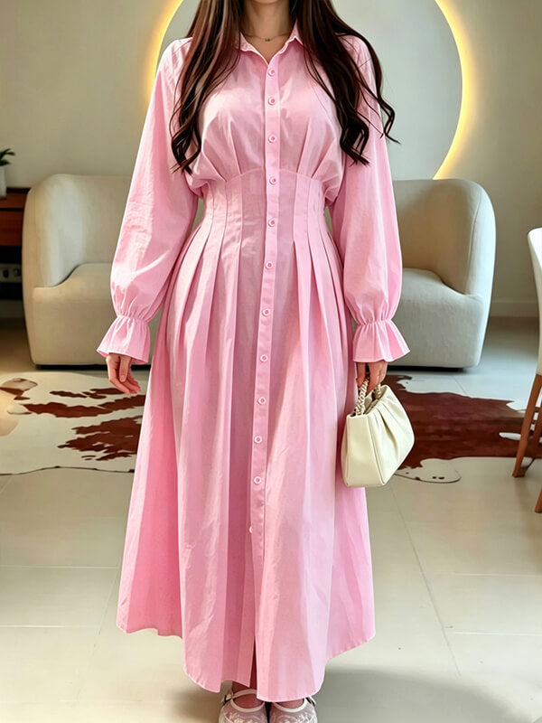 Solid Cinched-Waist Shirt Dress