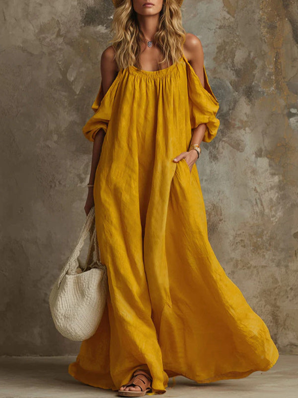 Solid Cold-Shoulder Maxi Dress