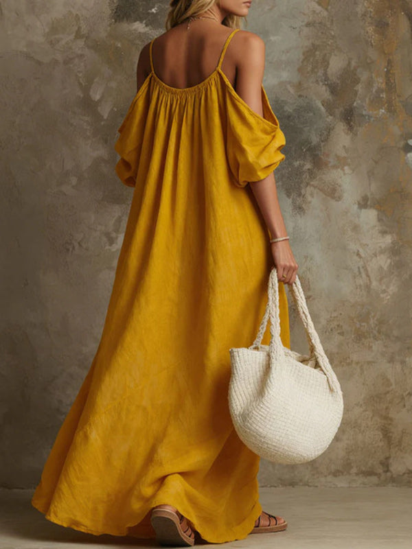 Solid Cold-Shoulder Maxi Dress