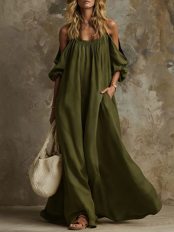 Solid Cold-Shoulder Maxi Dress