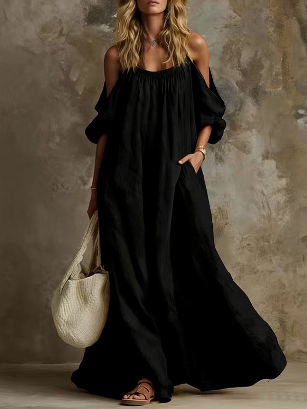 Solid Cold-Shoulder Maxi Dress