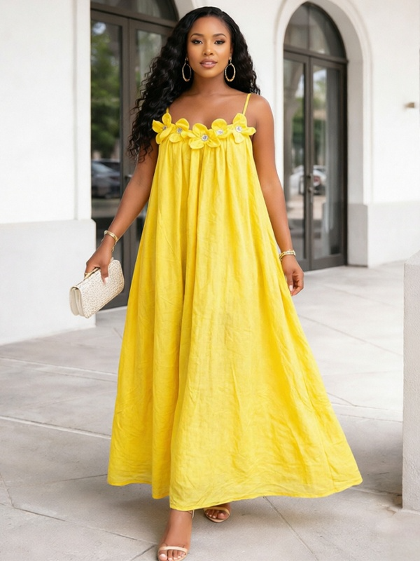 Solid Floral Cami Maxi Dress