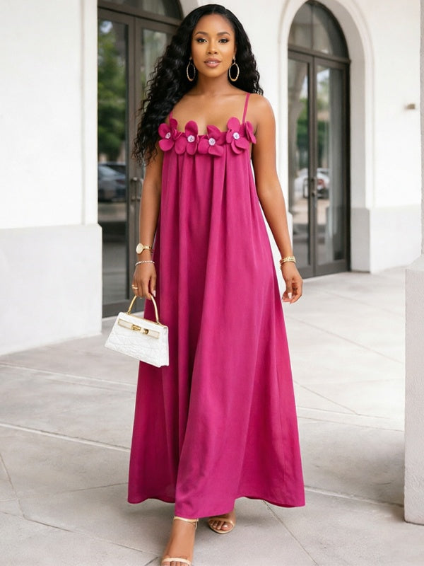 Solid Floral Cami Maxi Dress