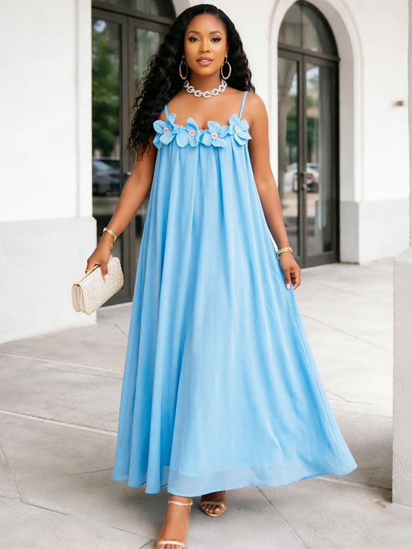 Solid Floral Cami Maxi Dress