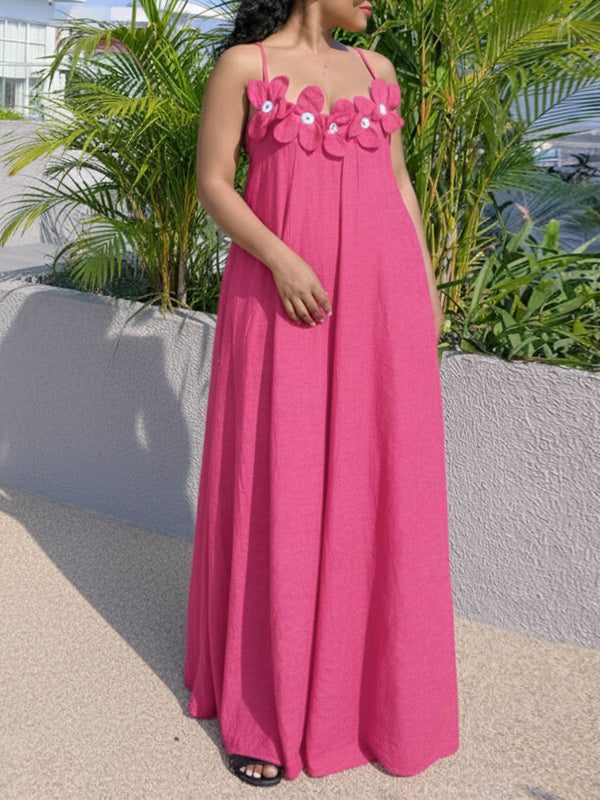 Solid Floral Cami Maxi Dress