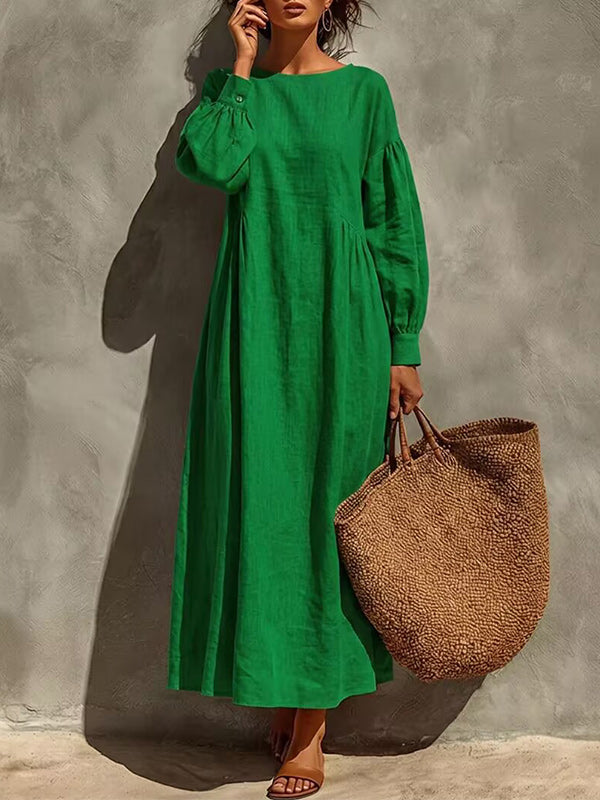 Solid Long Sleeve Flowy Maxi Dress