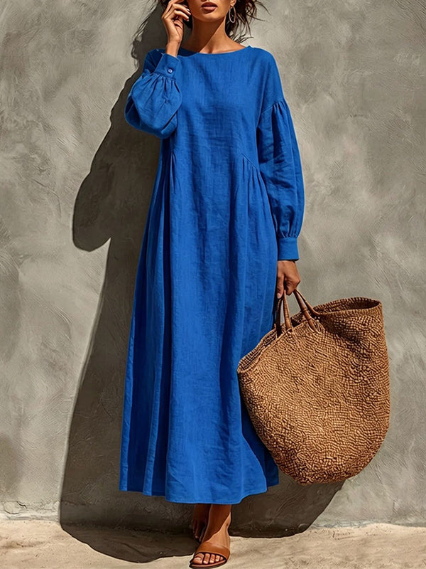 Solid Long Sleeve Flowy Maxi Dress