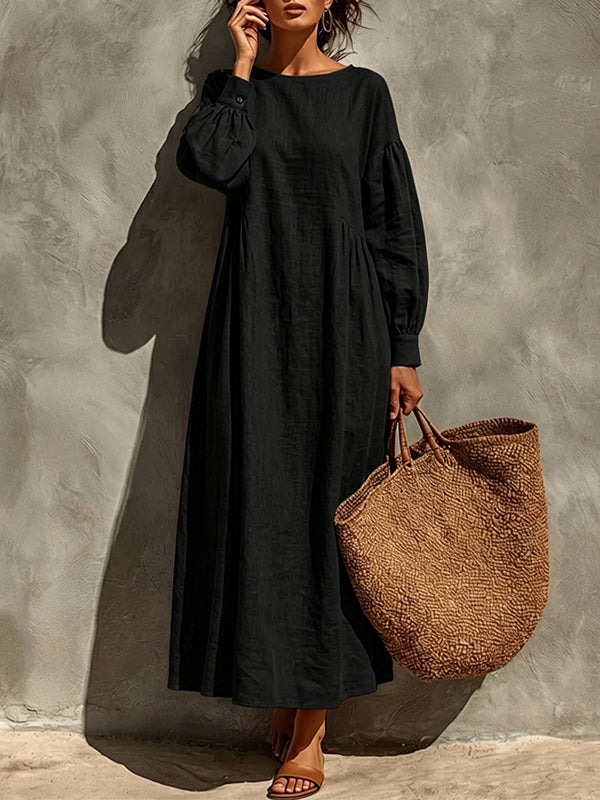 Solid Long Sleeve Flowy Maxi Dress