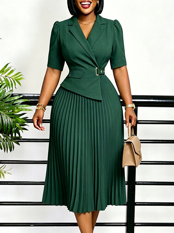 Solid Pleated Blazer Dress
