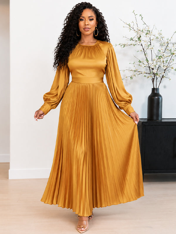 Solid Pleated Dress