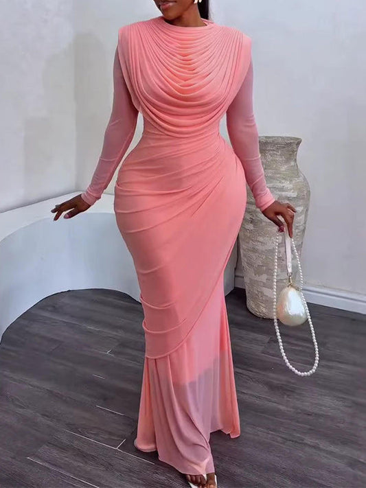 Solid Ruched Maxi Dress