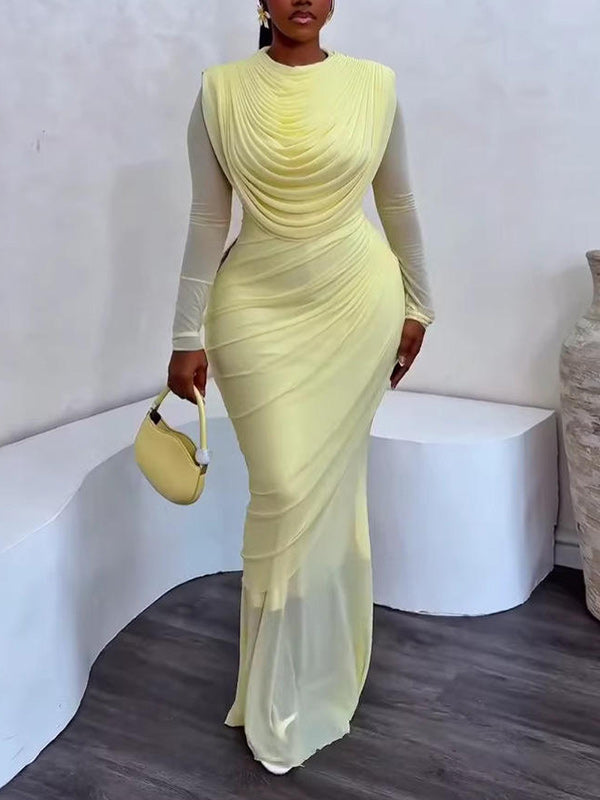 Solid Ruched Maxi Dress