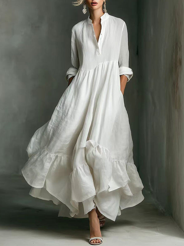 Solid Ruffle Shirt Dress
