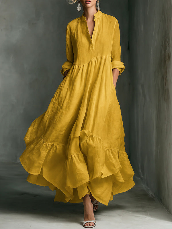 Solid Ruffle Shirt Dress