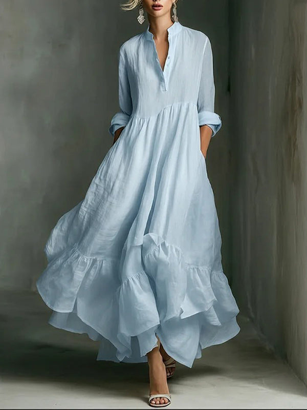 Solid Ruffle Shirt Dress