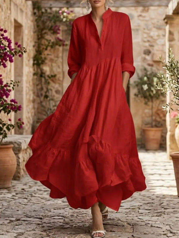 Solid Ruffle Shirt Dress