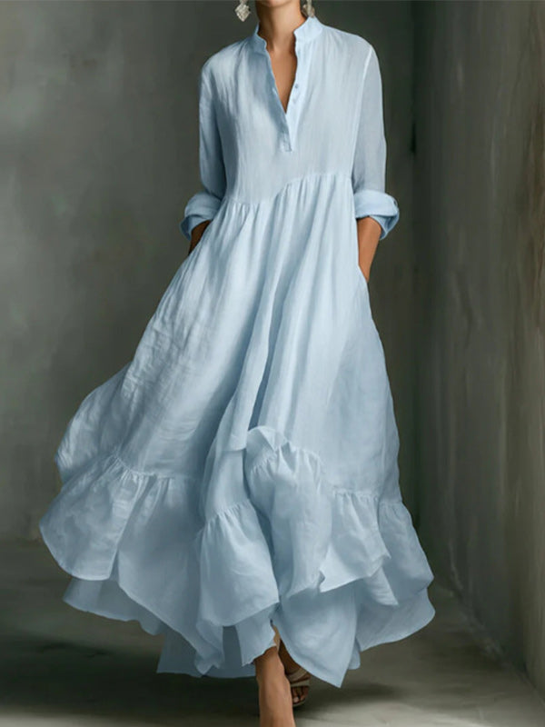 Solid Ruffle Shirt Dress