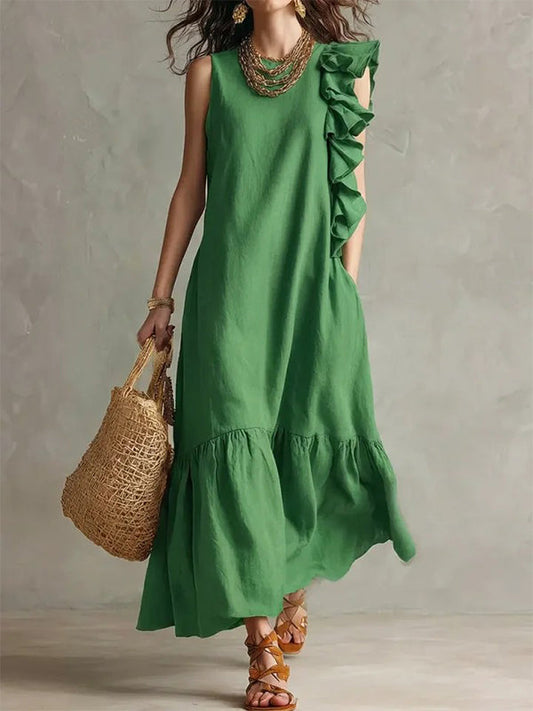 Solid Ruffle Sleeveless Dress