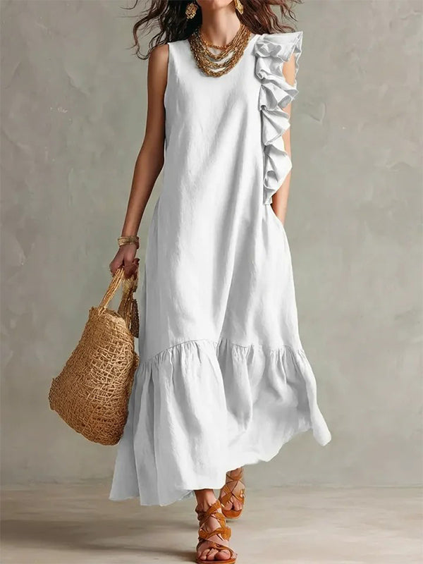 Solid Ruffle Sleeveless Dress