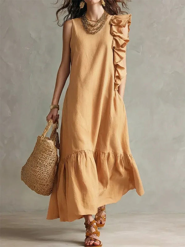 Solid Ruffle Sleeveless Dress