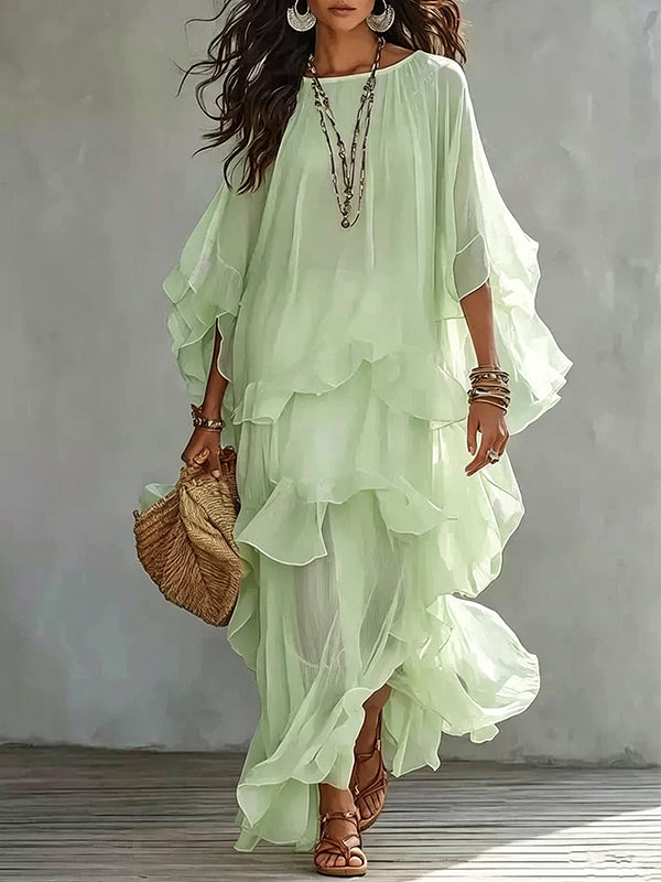 Solid Ruffle Tiered Dress